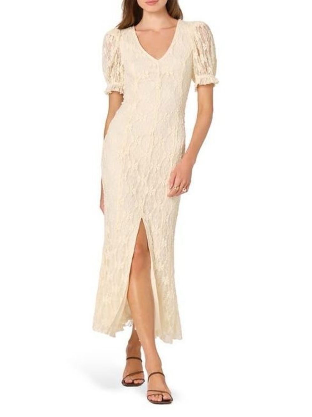 ASTR Elegant Cream Lace Maxi Dress with Puff Sleeves